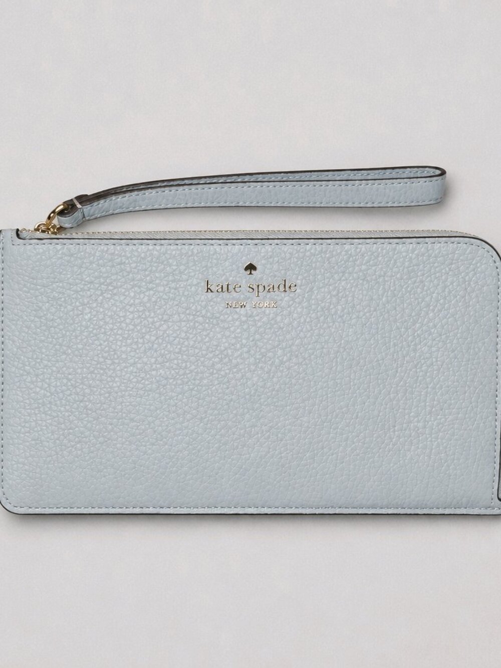 kate spade wristlet light blue pebbled leather